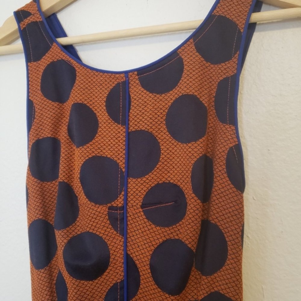 Anthropologie Size 0 Maeve Rokin Orange Blue Criss Cross Back Polka Dot Dress - Picture 6 of 10
